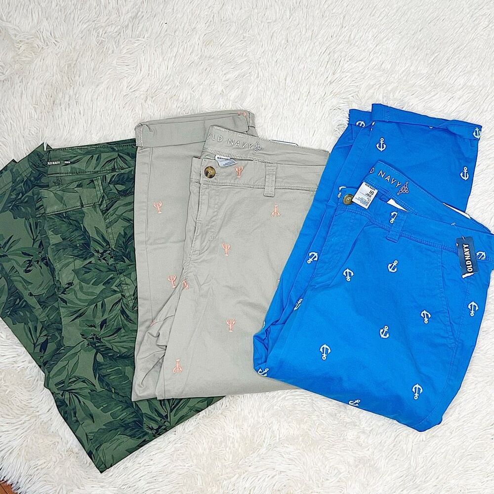 Old Navy Skinny Boyfriend Capris Size 16 Nwt Leaf-Lobster-Anchor Bundle of 3